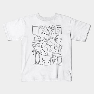 Wanderlust traveling art. Cheerful traveler illustration. Kids T-Shirt